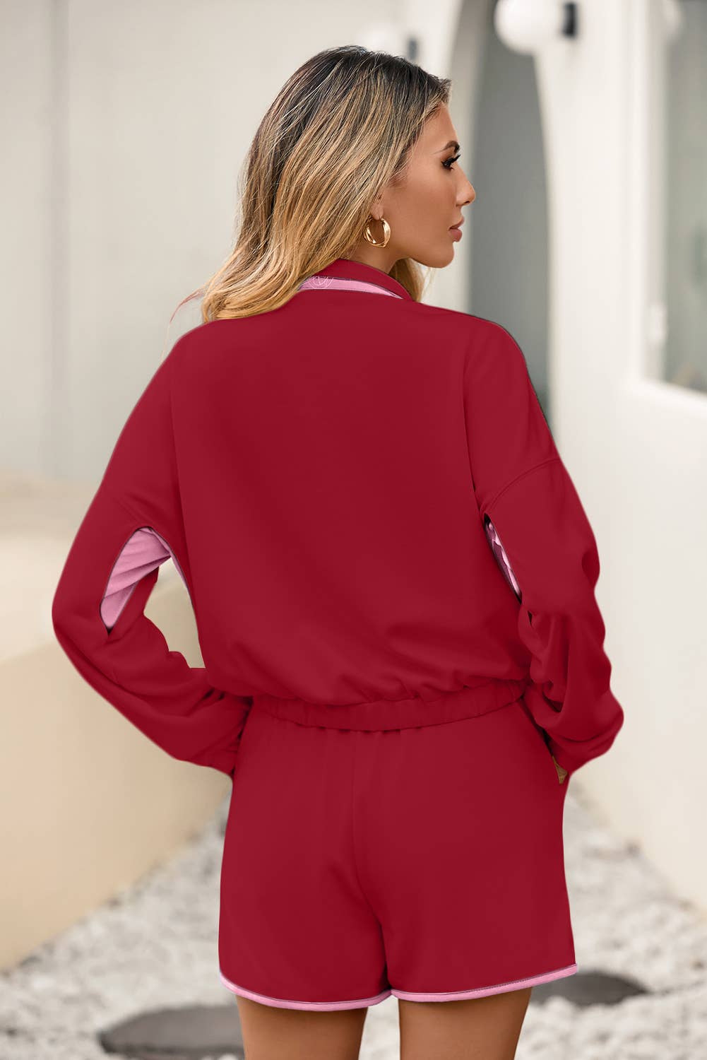 Little Daisy Closet - Wholesale Lounge Set - Women's -  LDC Colorblock Half Button Pullover and Shorts 2pcs Outfit8