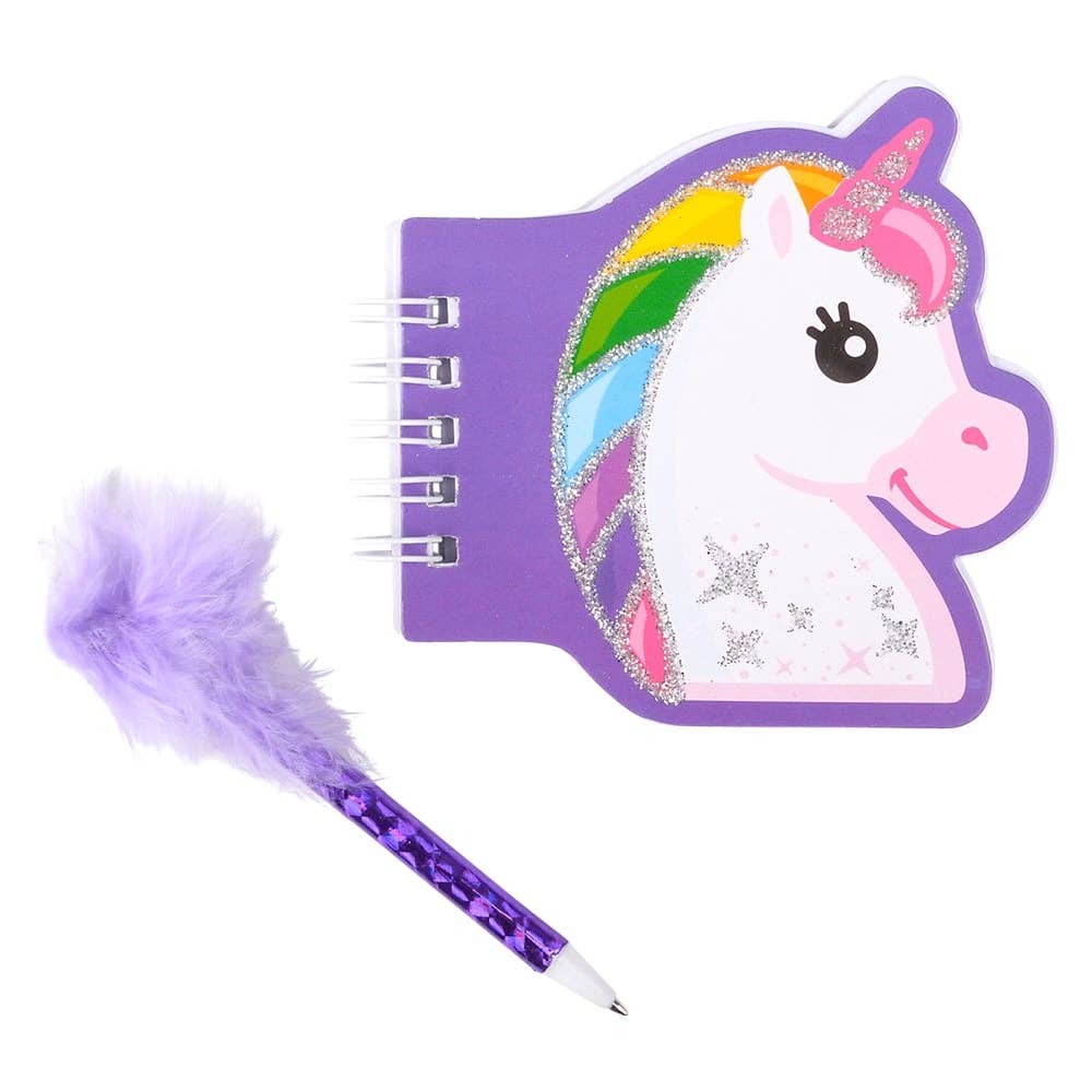 La Luna Bella - Toys - Vendita all'ingrosso Quaderni - TACCUINO A FORMA DI UNICORNO DA 3,5" CON PENNA IN PIUMA LLB Stationary3
