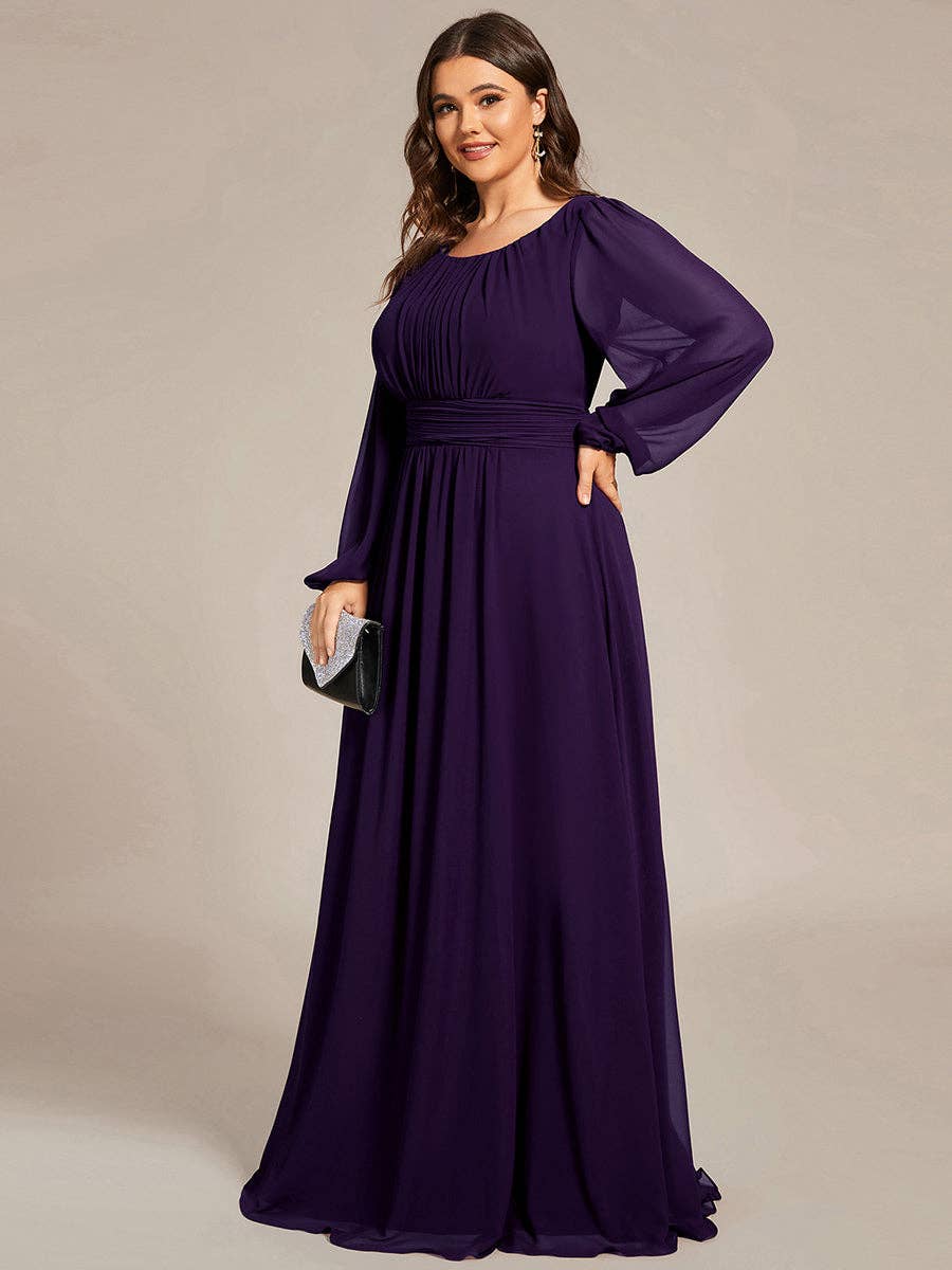 Ever-Pretty - Wholesale Gown - Women's - Plus Size Long Lantern Sleeves Round Neck Bridesmaid Dress26