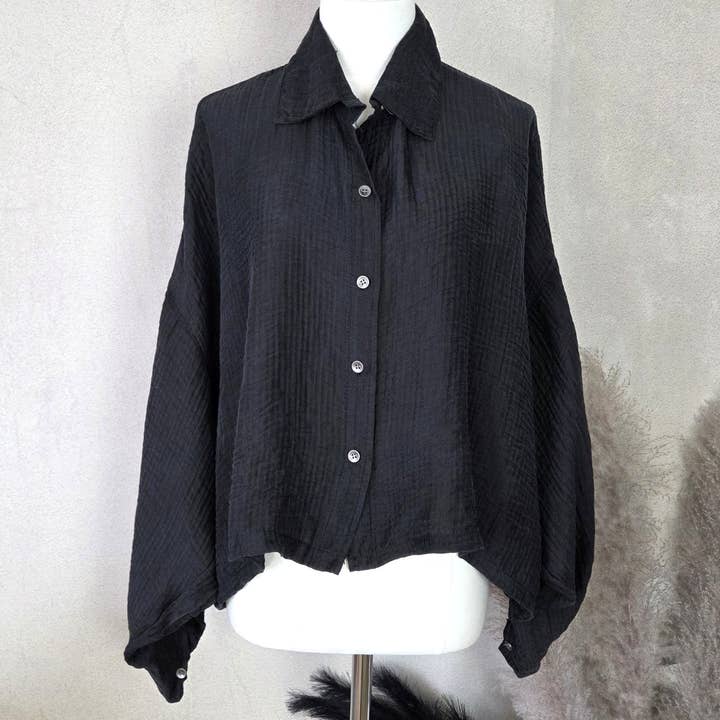 Camicia boxy hi-lo in tessuto a nido d'ape in misto viscosa Tencel leggero (M-XL) per la vendita all'ingrosso da parte di Tempest Designs