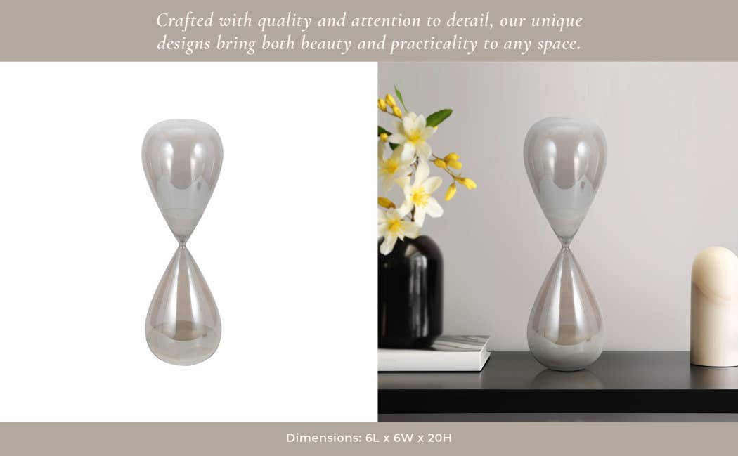 Sagebrook Home - Wholesale Decorative Tabletop Object - Glass Small Teardrop Silhouette Hourglass - Grey, 20 in.13