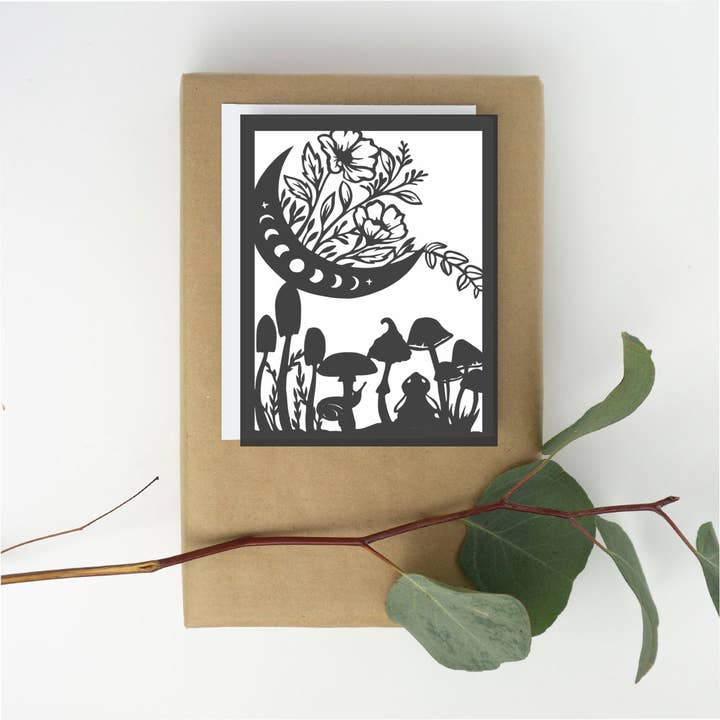 Greeting Card - Crescent Moons and Cottontails for wholesale by Squirrel Tacos Papercuts