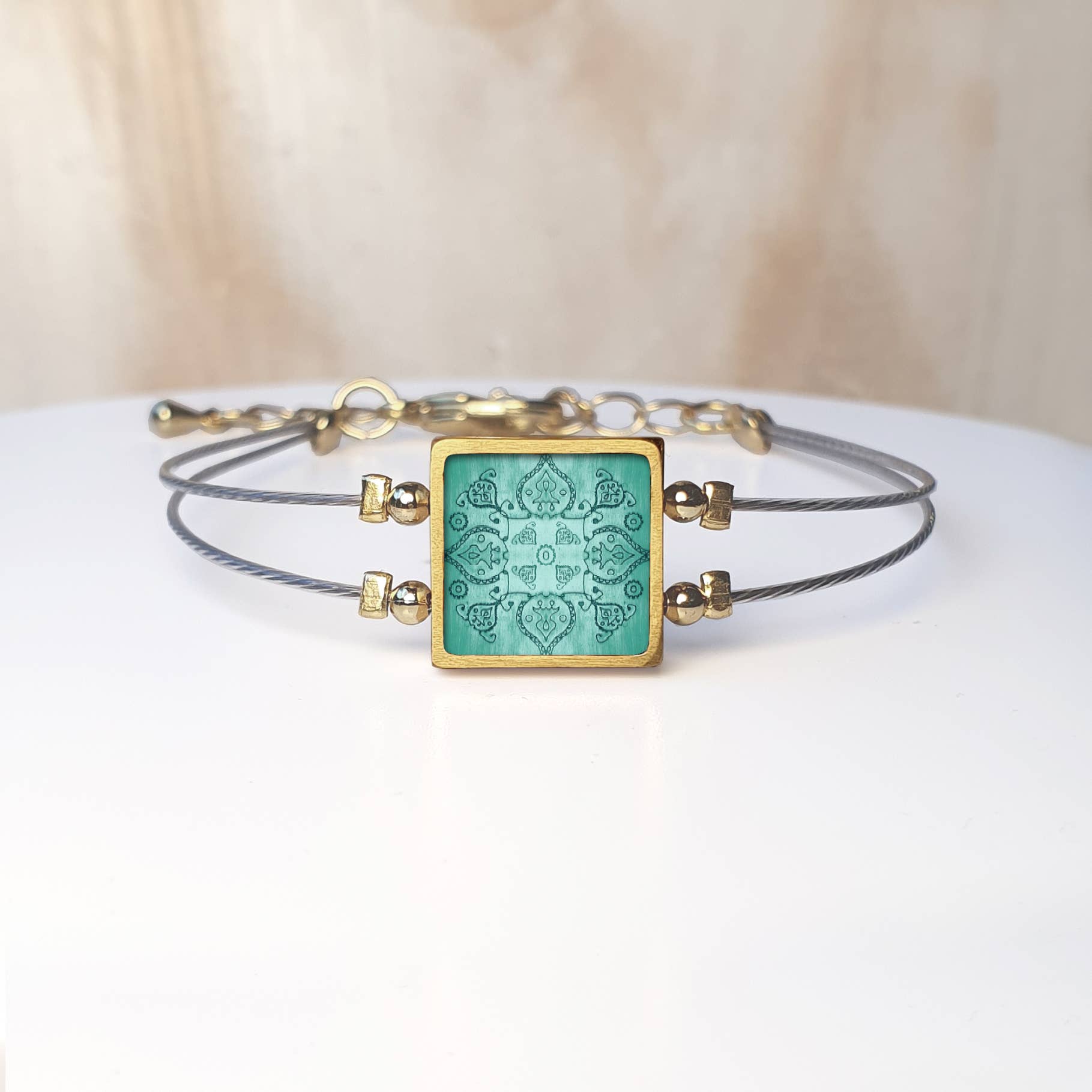 Noa Jewellery - Wholesale Charm/Dangle Bracelet - Framed Square Ceramic Bracelet, Gold Plated Stainless Steel12