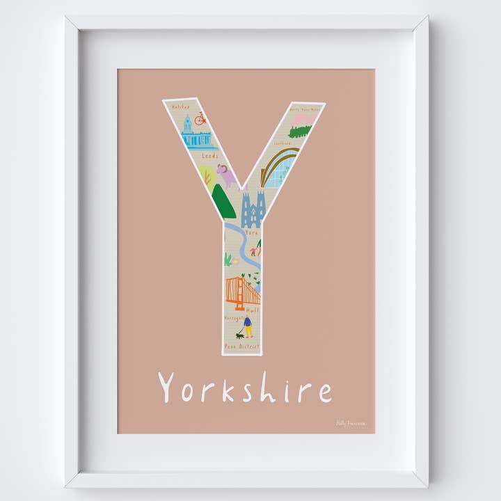 Y er for Yorkshire Typografisk Letter - A3 Print for engroshandel hos Holly Francesca