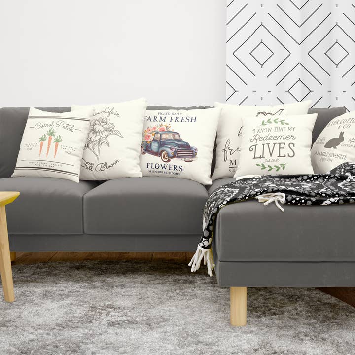 Cotton & Crate - Vente Coussin décoratif - Lapin avec verdure #9 Spring Taie d'oreiller 45,7 x 45,7 cm2