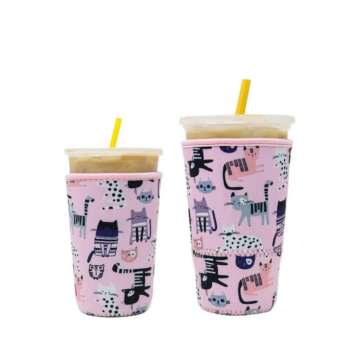  3 Reusable Insulated Neoprene Iced Coffee Cup Sleeves Small,  Medium, Large for Cold & Hot Beverages for Dunkin Donuts, Starbucks Coffee,  McDonalds, and More with Hand Sanitizer Holder: Home & Kitchen