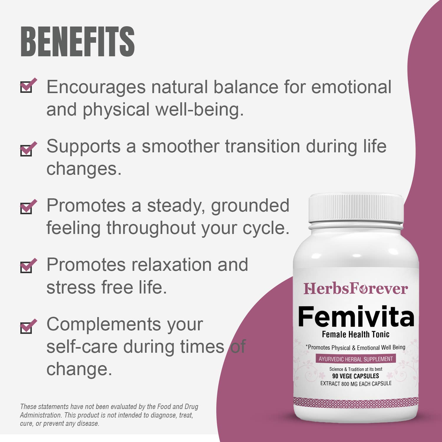 HerbsForever – wholesale Oralt tillskott/Vitamin – Femivita Ayurvediskt Växtbaserat Kosttillskott 90 Vegetabiliska Kapslar 800 mg3