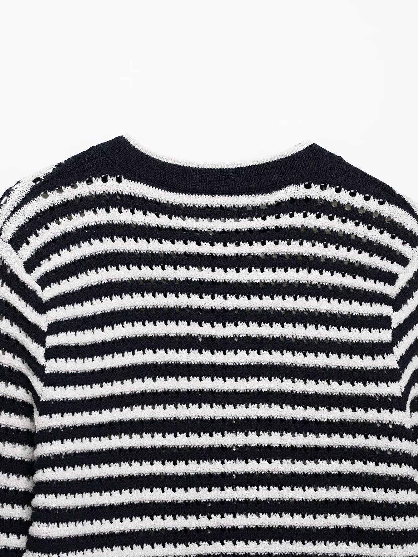 BLACK V-neck single-breasted striped cardigan for wholesale on Faire6