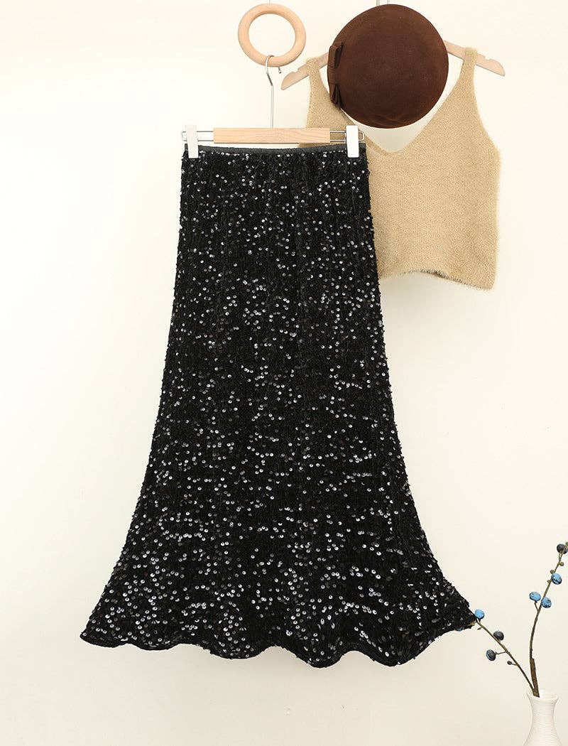 safistyle - Wholesale Skirt - Women's - High-Waist Sequin Midi Skirt0