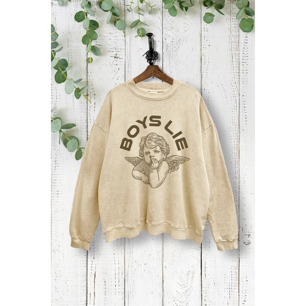 VINTAGE POINT USA - Wholesale Graphic Sweatshirt - Women's - BOYS LIE BABY ANGEL GRAPHIC PRINT MINERAL WASHED SWEATSHIRT6