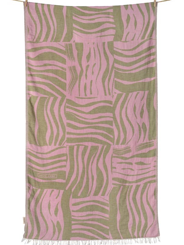 STRANDLAKEN KITHNOS 03 PINK & OLIVE voor wholesale door AELIA ANNA