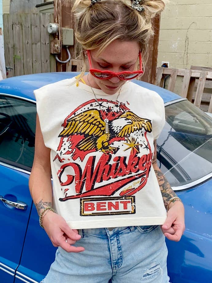 Country Deep Apparel - Wholesale Screen Printed T-Shirt - Women's - Whiskey Bent 22 Boxy Midriff Muscle top