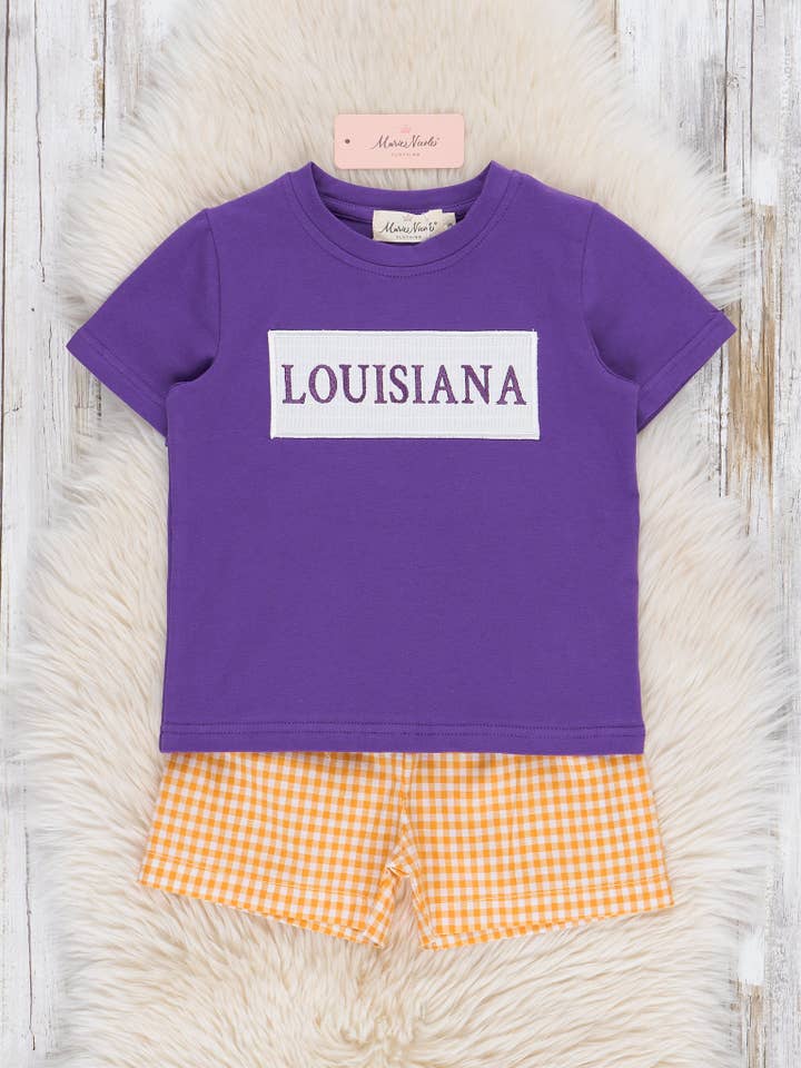 Louisiana Smocked Gingham Outfit for wholesale by Marie Nicole Clothing