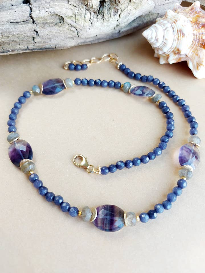 Fluorite and Blue Quartz Necklace for wholesale by AVAASI