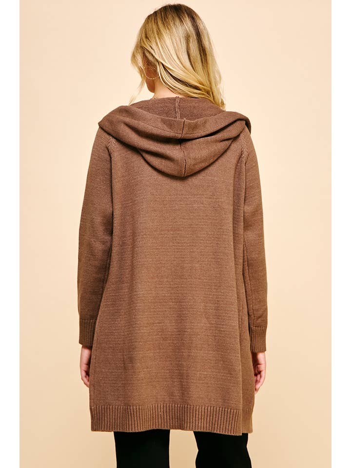 PINCH - Wholesale Cardigan - Women's - HOODED SWEATER CARDIGAN - BROWN
