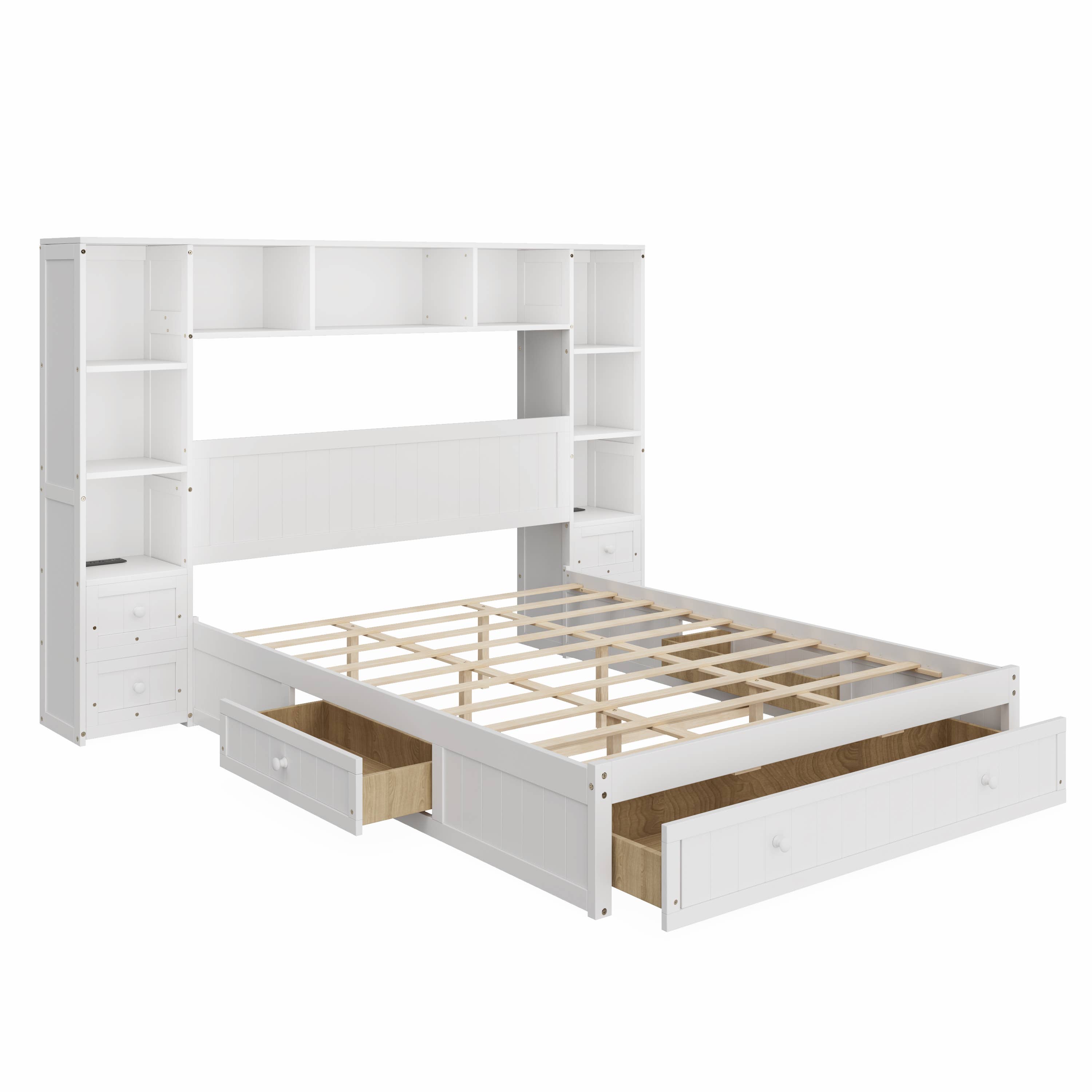 HOMYCASA DESIGN INC - Wholesale Bed - Full/Queen Size Pine Wood Platform Bed & Storage 2 Charging0