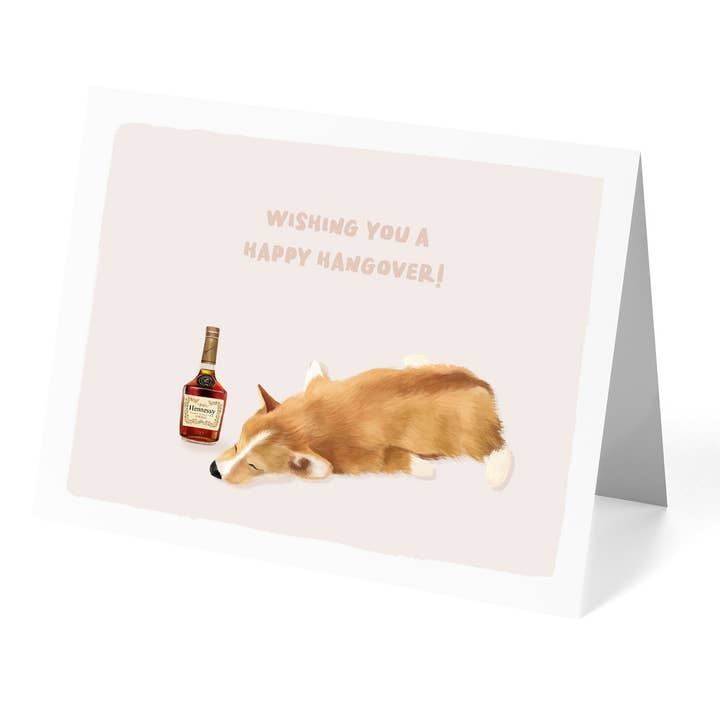 Hangover Corgi Birthday Card for wholesale by Pawssionate Art