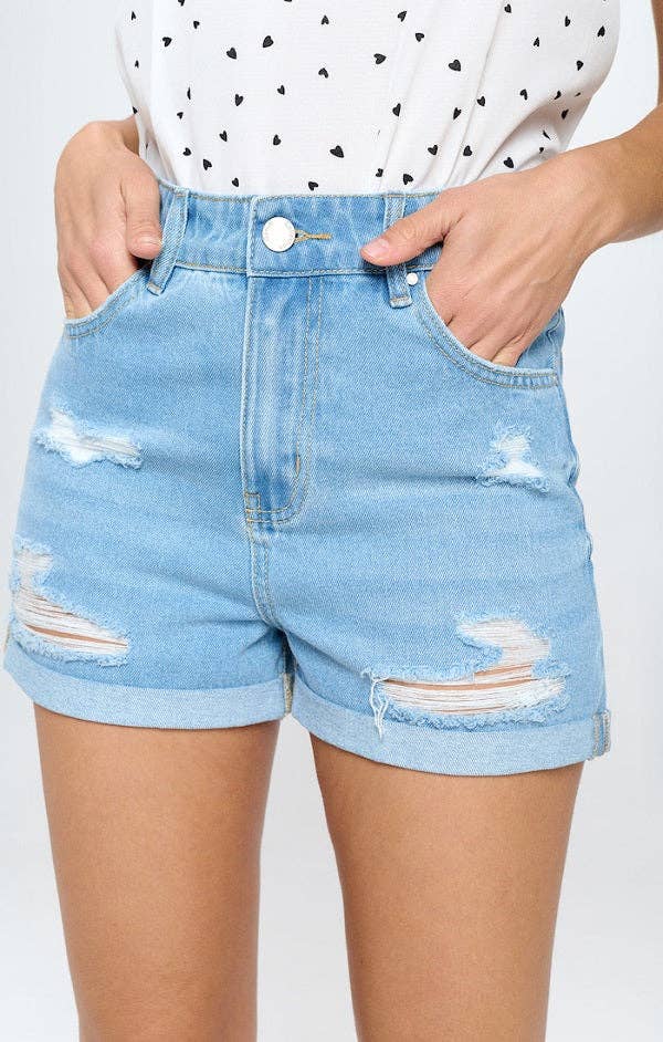 BLUE AGE - Wholesale Shorts - Women's - STRITCH HIGH RISE SOLID HEM DENIM SHORTS12