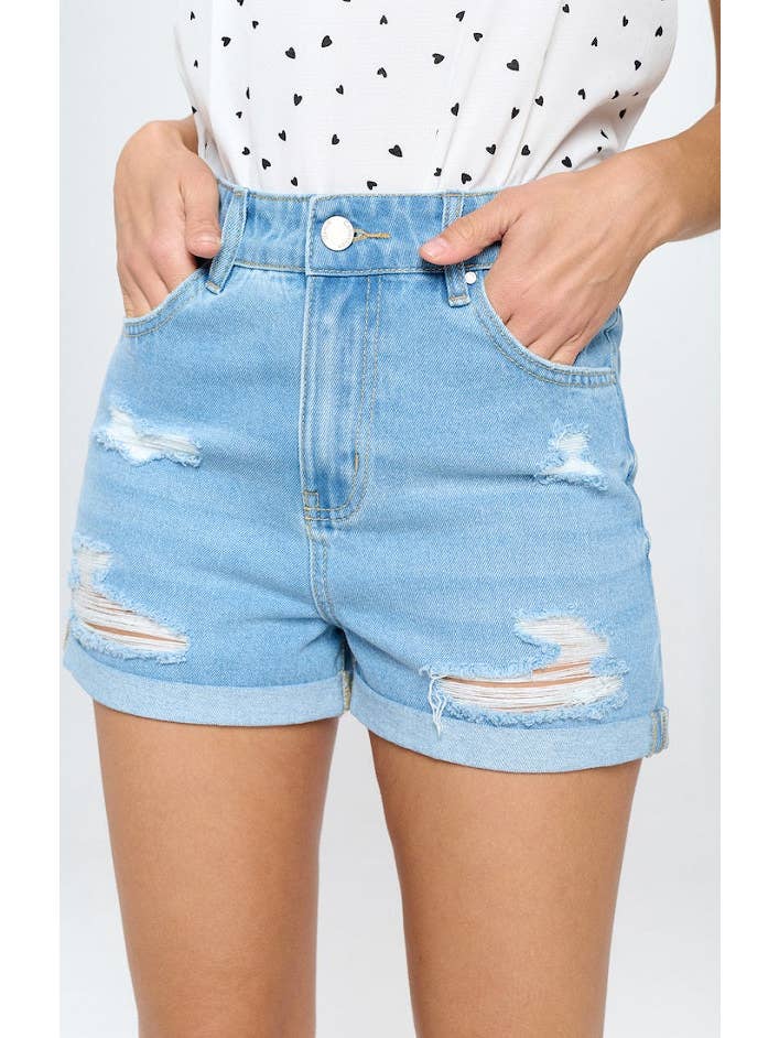 BLUE AGE - Wholesale Shorts - Women's - STRITCH HIGH RISE SOLID HEM DENIM SHORTS12