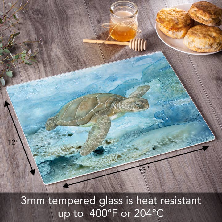 CounterArt/Highland Home/Thirstystone/CoasterStone - Wholesale Cutting Board - "Under Sea Life" 3mm Tempered Glass Cutting Board 15" x 12"