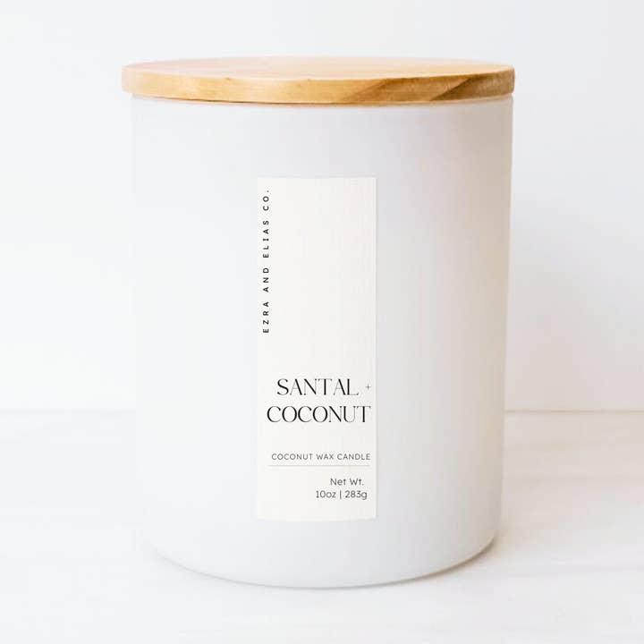Santal + Coconut| Coconut Candle 10 oz. White Matte Candle
for wholesale by Ezra and Elias Co.