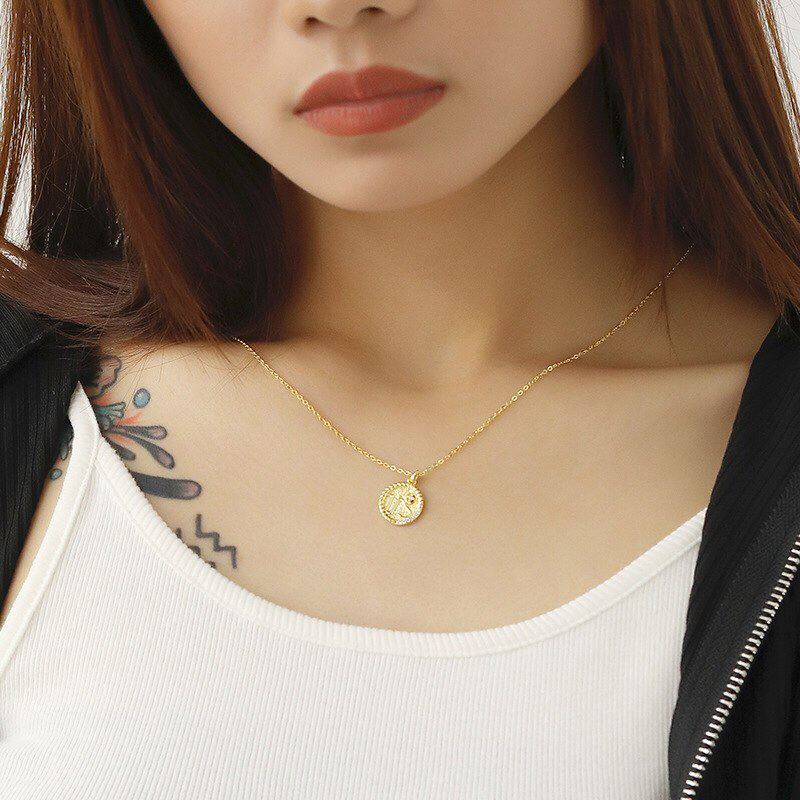 Perimade & Co. LLC - Wholesale Pendant/Charm Necklace - Gold Zodiac Sign Disc Charm Necklace in 925 Sterling Silver11
