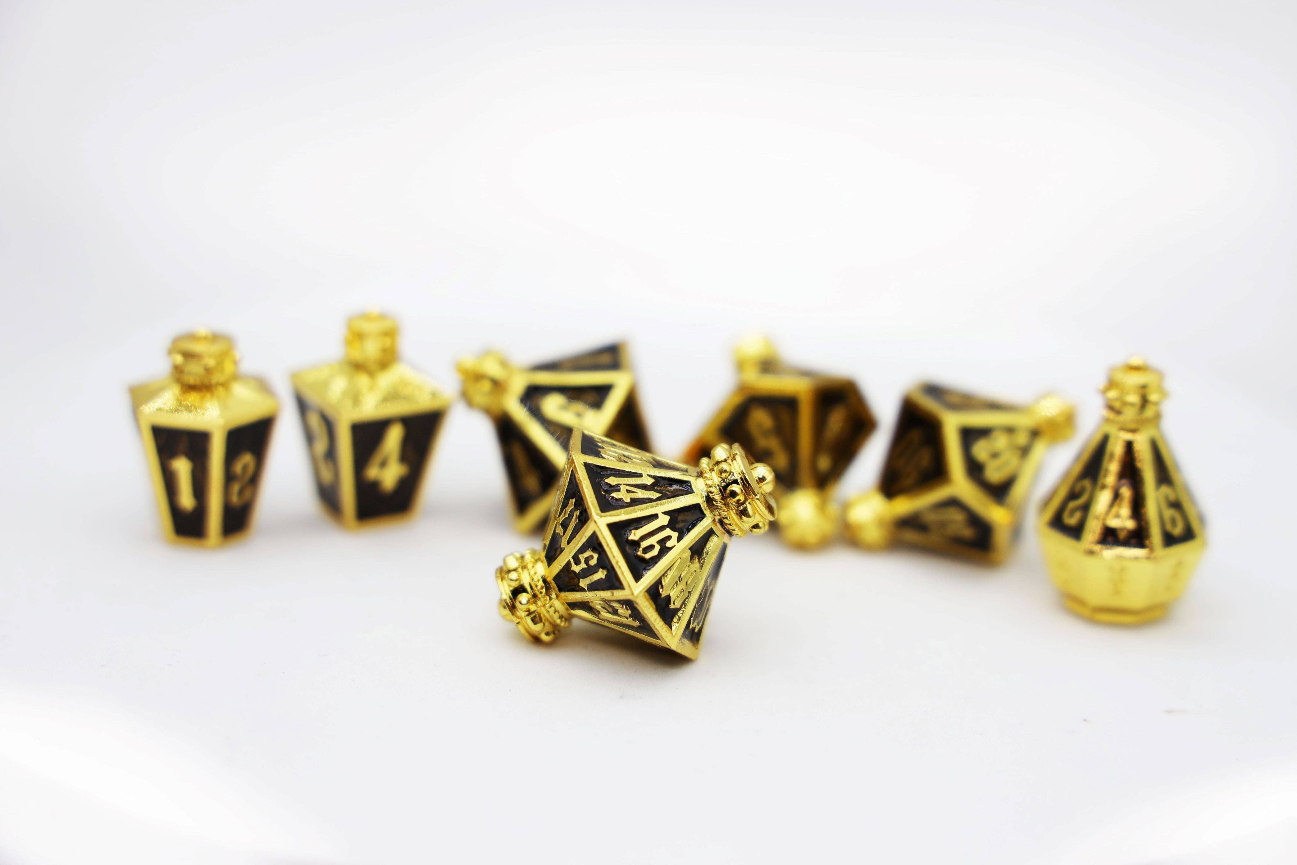 Foam Brain Games - Wholesale Dice - Moonlit Lantern: Golden Earthen Flame - Metal RPG Dice Set8