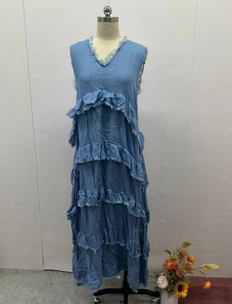 Katinki - Vendita all'ingrosso Vestito - Donna - Abito patchwork con scollo a V e orlo sfrangiato8