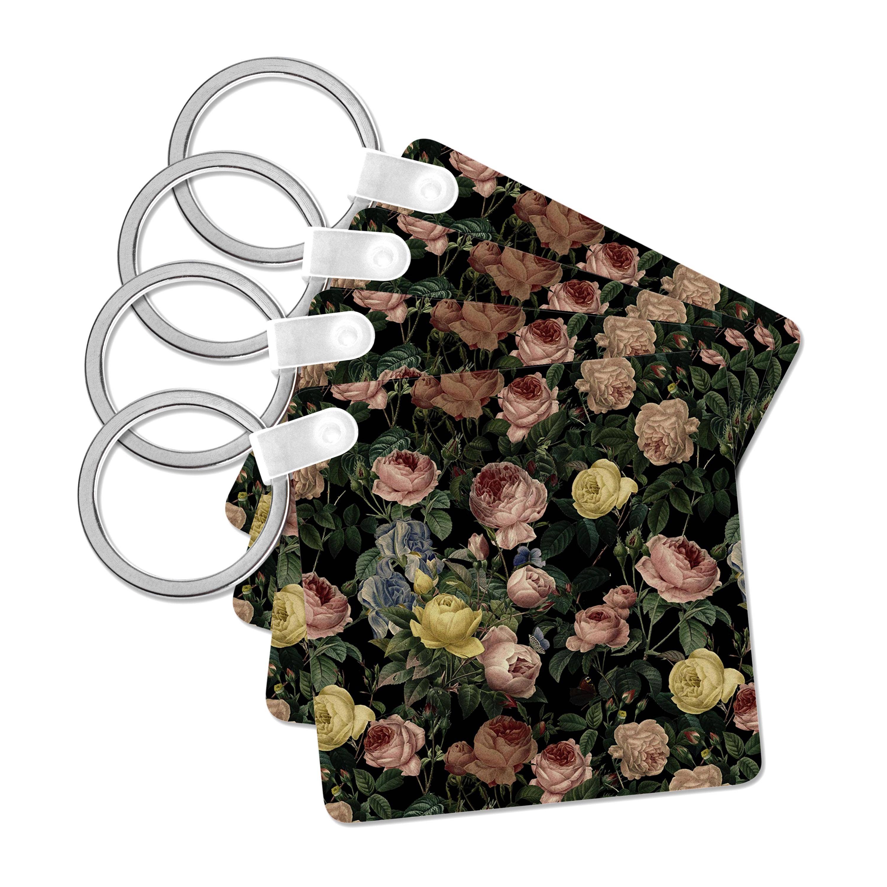 3dRose - Wholesale Keychain - Unisex - 3dRose, Victorian Luxury Vintage Black Rose Flower Watercolor Summer Pattern, Key Chain0