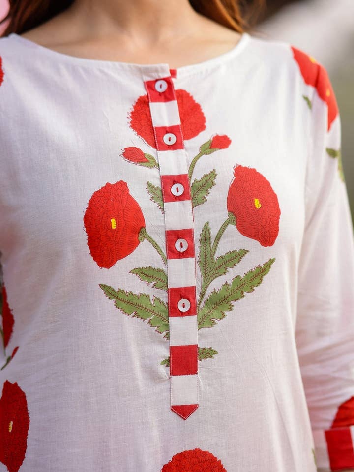 House of Amaya – wholesale Top & pants set (NOT Loungewear) – Women's – Abeer Red Poppy Straight Fit Kurta Pant Set4