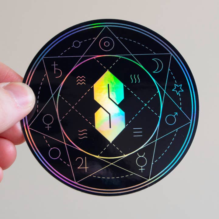 Pegatina de vinilo holográfica Sacred Geometry de 3 pulgadas para venta al por mayor de Curlworks