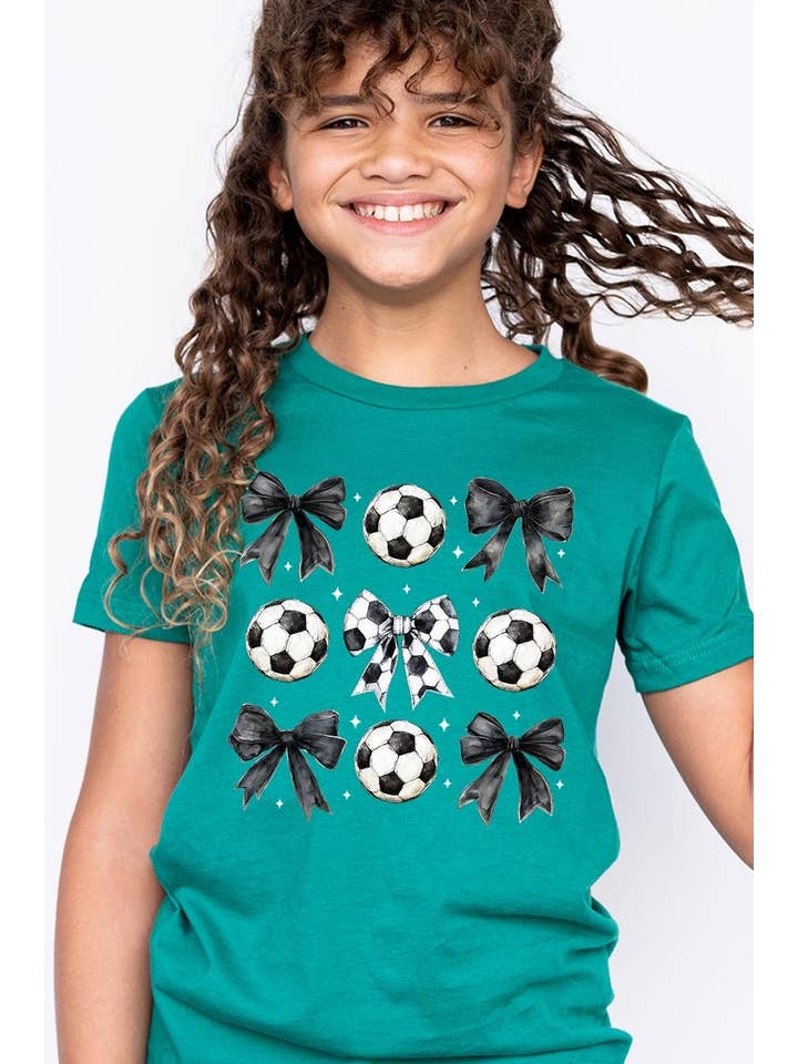 Pink Irene Wholesale - Wholesale Shirt – Women’s - Retro Soccer Bow Kids Graphic Tee5