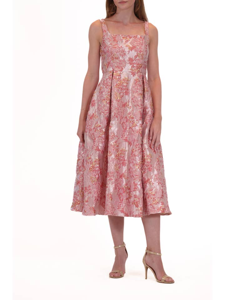 PINK GOLD SLEEVELESS JACQUARD EVENING DRESS for wholesale on Faire1