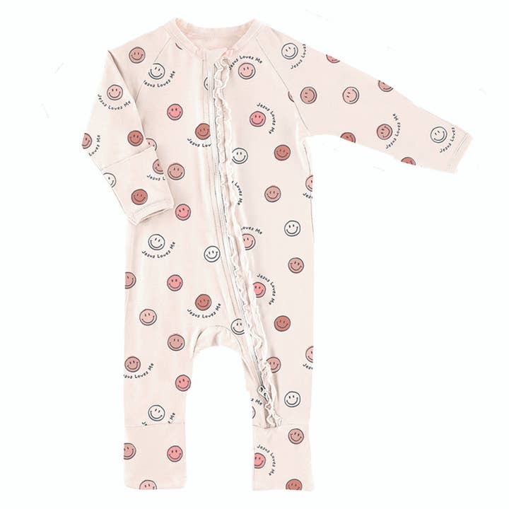 Cozy Rompers With Ruffle - Jesus Loves Me Pink for wholesale by Stephan Baby by Creative Brands