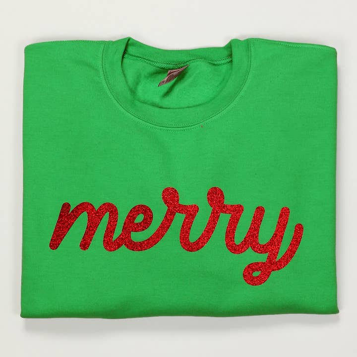 Fashion City - Wholesale Sweatshirt – Women's - Merry Typography Glitter Logo Design Fleece Shirt13