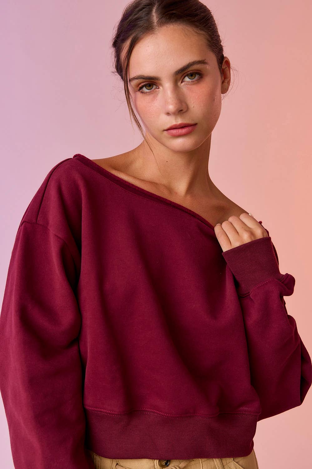 Papermoon - Wholesale Sweatshirt - Women's - PT17835 - Alina Off Shoulder Cropped Sweatshirt9