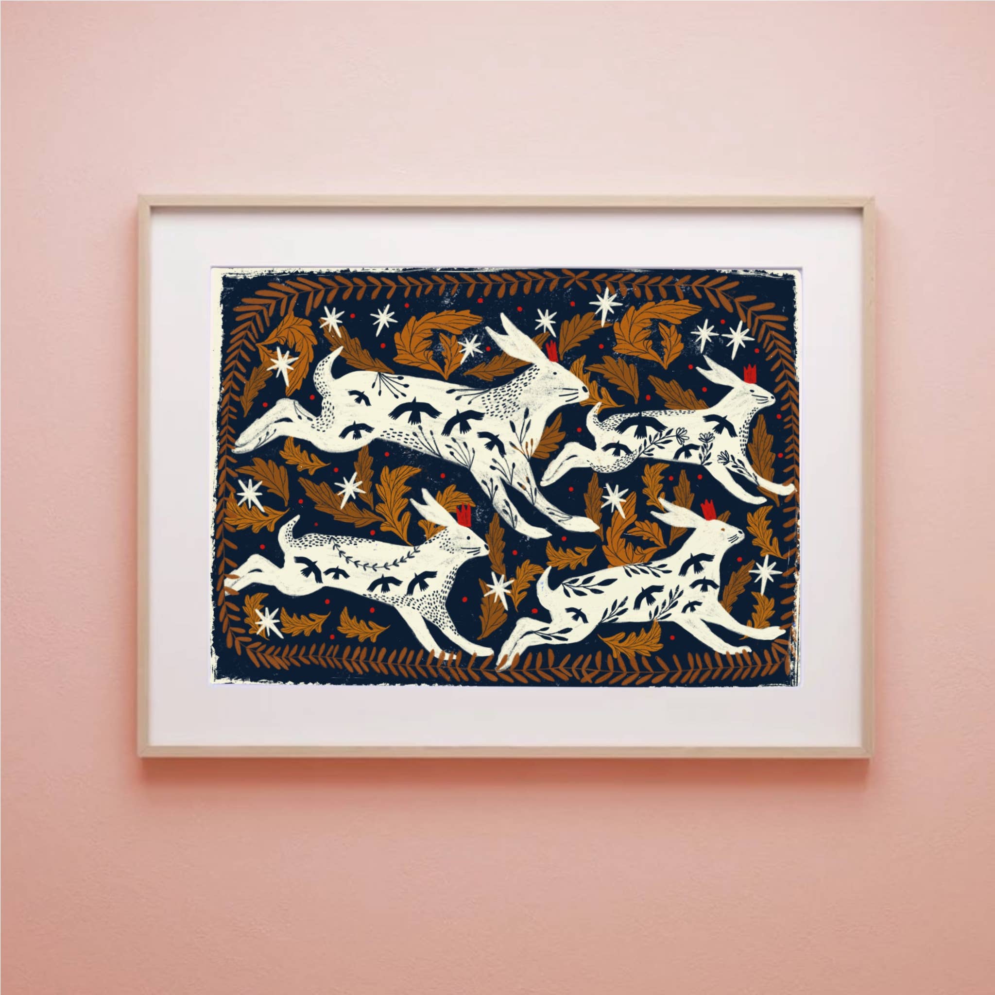 Carole Hillman - Wholesale Art Print - Hares dark blue background print0