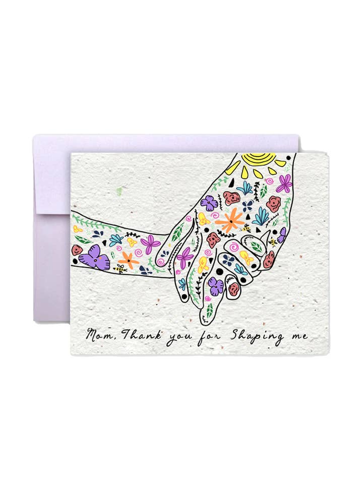 Floral Hand Embrace: Seed Paper Thank You Card for Mom for wholesale by Artsy Em