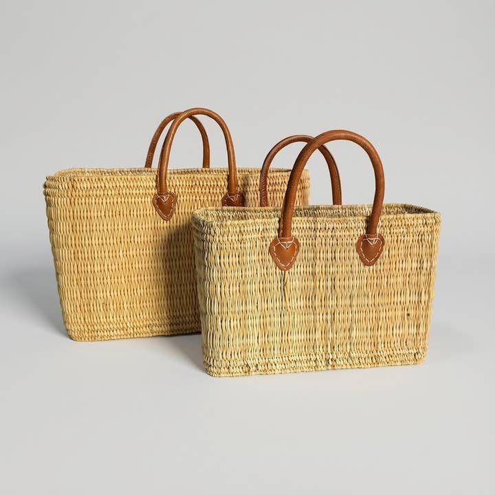 Melecraft - Wholesale Basket - Reed Market Basket Leather Handles - Natural Woven Tote Bag12