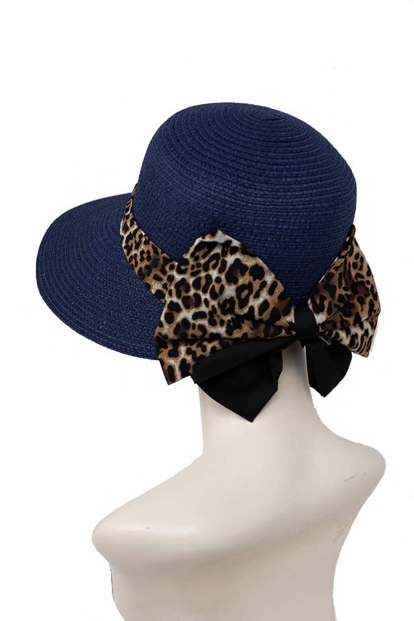 Cap Zone - Vendita all'ingrosso Visiera - Donna - Cappello da sole con visiera a tesa lunga con fiocco e motivo leopardato1