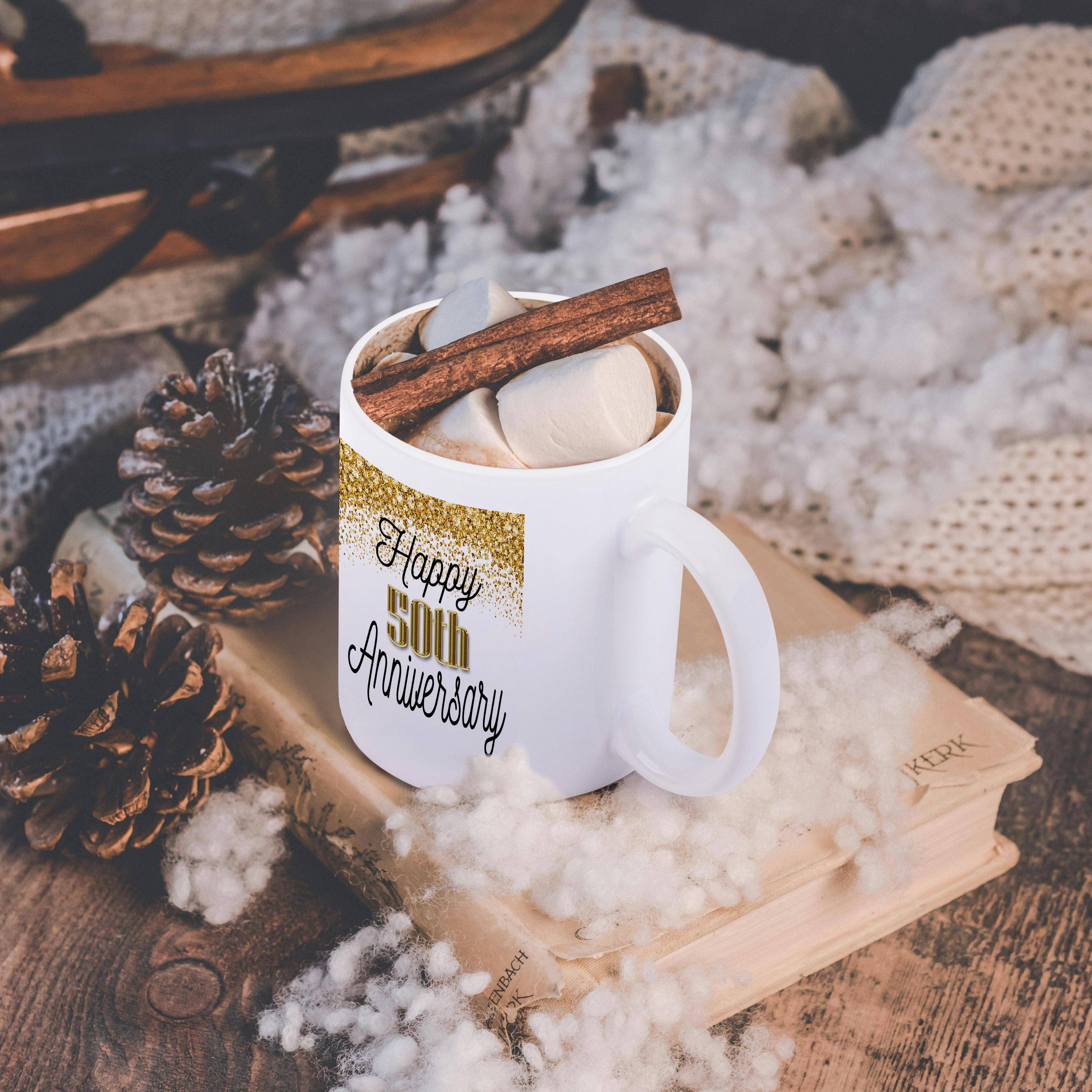 3dRose - Wholesale Coffee Mug - 3dRose, Happy 50th Anniversary Image Of Gold Image Of Diamond Glitter, Mug11