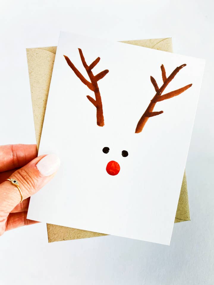 Cute Christmas Minimalist Reindeer Watercolor Holiday Card for wholesale by Five Dot Post
