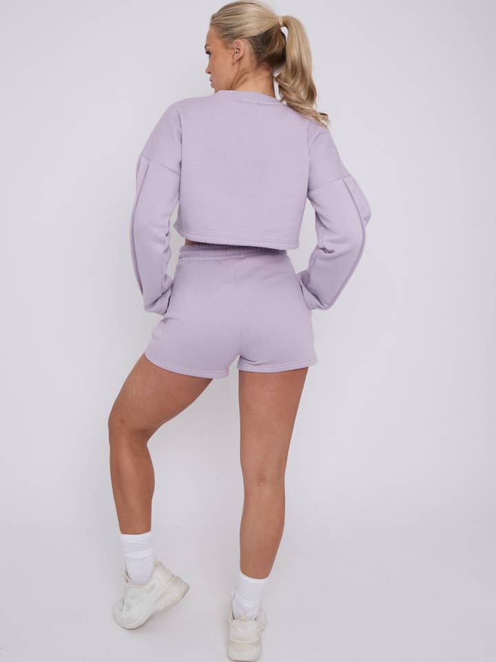 AX Labels - Wholesale Lounge Set - Women's - Seam Detail Oversized Crop Top & Shorts Fleece Co-ord11