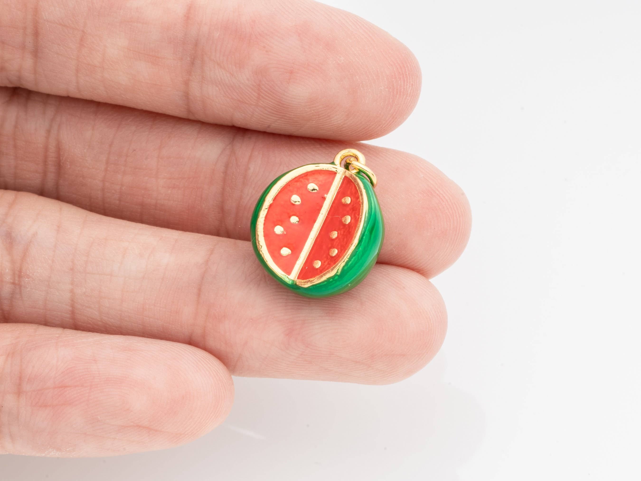 Jewel Pledge - Wholesale Individual Charm/Pendant - 18K Gold 3D Enamel Watermelon Charm Pendant CPG17443