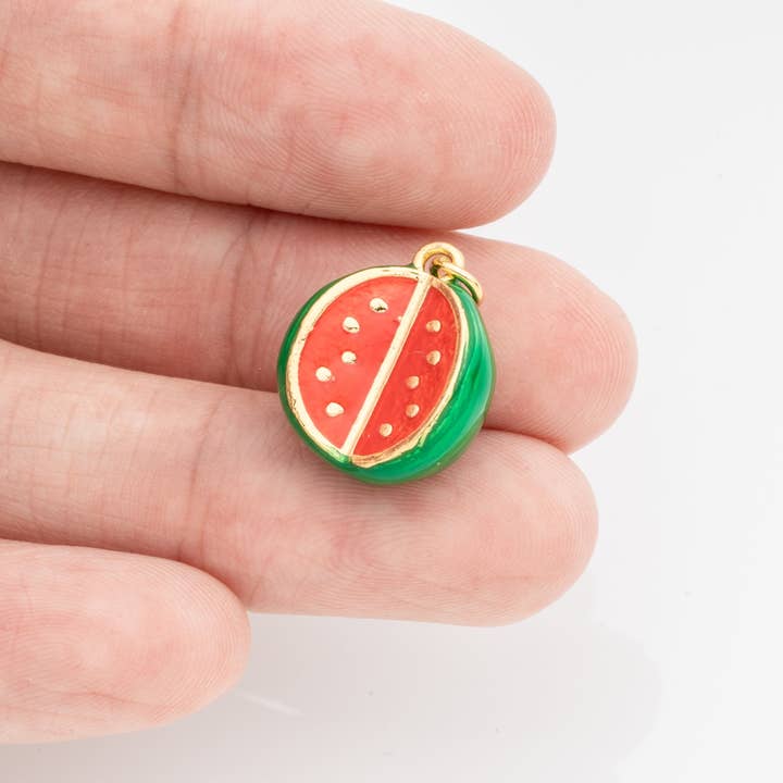 Jewel Pledge - Wholesale Individual Charm/Pendant - 18K Gold 3D Enamel Watermelon Charm Pendant CPG17443