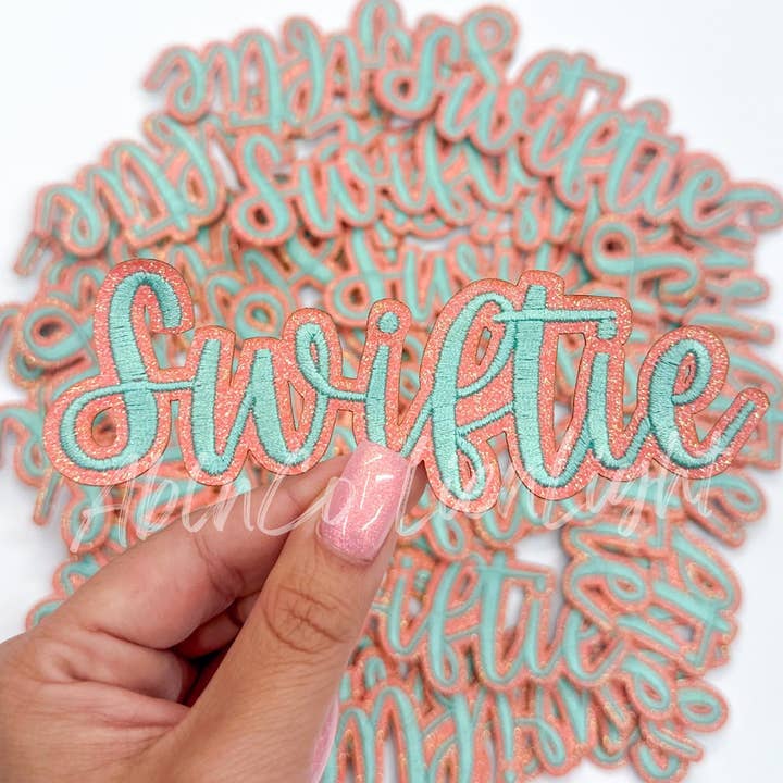 ABLNco - Wholesale Patch - swiftie turquoise cursive letter ADHESIVE sticker bag patch
