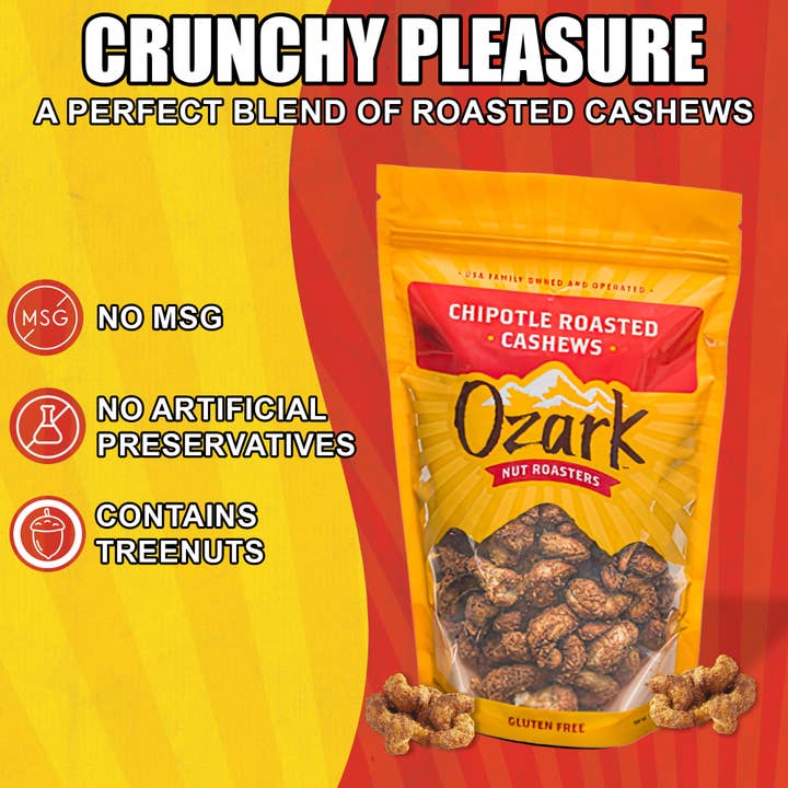 Ozark Nut Roasters - Wholesale Nuts - Chipotle Roasted Cashews - 3oz