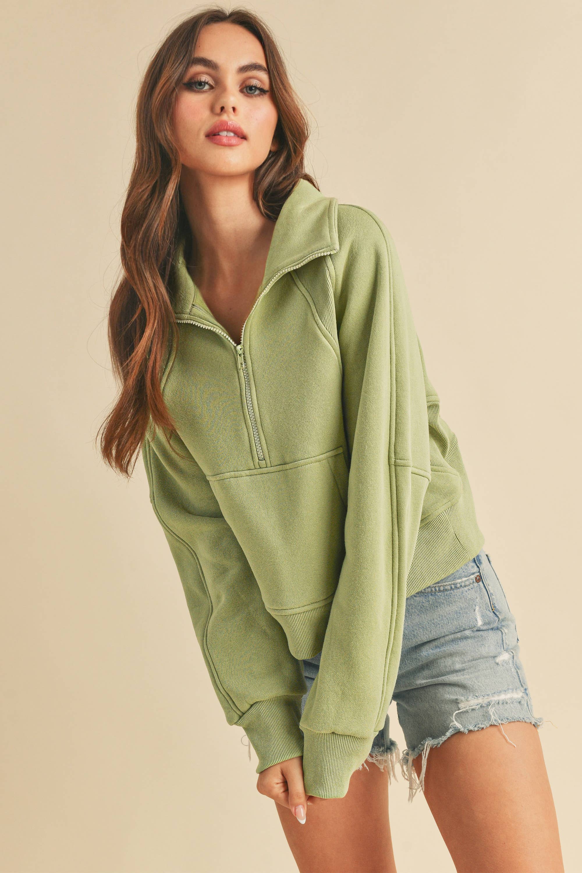 AEMI + CO - Wholesale Sweatshirt - Dames - 950CK Duif, trechterhals, halve ritssluiting, 285