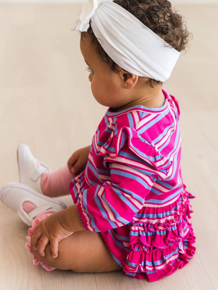 Baby Girls Very Berry & Periwinkle Blue Stripe Knit Long Sleeve Flutter Bubble Romper
for wholesale by RuffleButts + RuggedButts