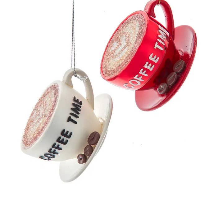2.25" Glass Red/White Coffee Cup Ornaments 2 Assorted for wholesale by Kurt S. Adler, Inc.
